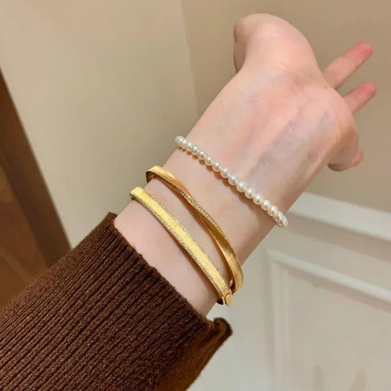 Vintage Charm High quality brushed Mobius bracelets for women twisted rope inlaid diamonds layered bangles wedding jewelry gift