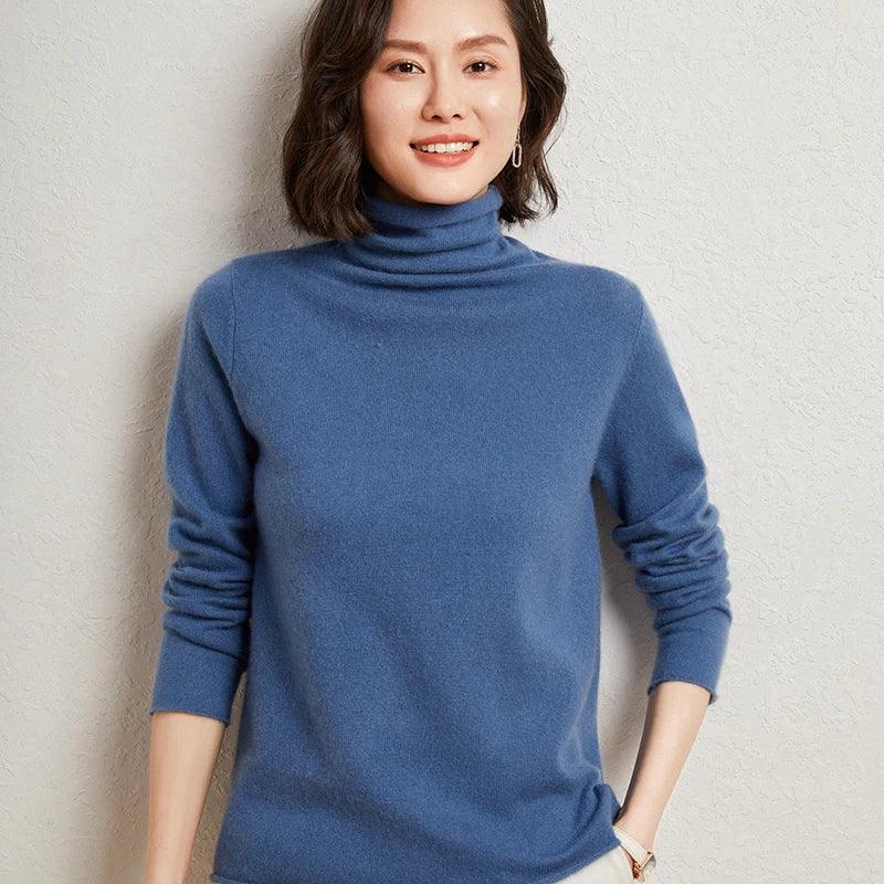 100%Merino Pure Wool Sweater Women's AutumnWinter Long Sleeve High Neck Pullover Warm High Quality Solid Color Basic Knit Jumper