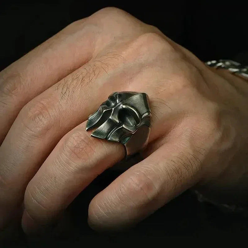 Original Silver Spartan helmet without inlay exaggerated domineering retro mens rings New in opening adjustable ring Jewelry