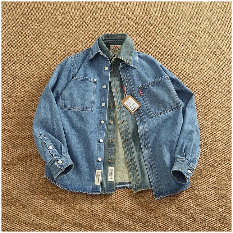 American Casual Men's Long Sve Denim irt Pure Cotton Heavyweight Waed Vintage Workwear Layering irt Jaet