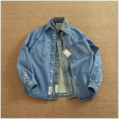 American Casual Men's Long Sve Denim irt Pure Cotton Heavyweight Waed Vintage Workwear Layering irt Jaet