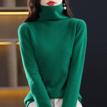 100%Merino Pure Wool Sweater Women's AutumnWinter Long Sleeve High Neck Pullover Warm High Quality Solid Color Basic Knit Jumper