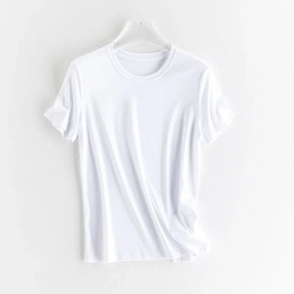 High-end New 10% Silk & Mercerized Cotton Women T-shirt Luxury Tee Short Sleeve Silky Feeling Summer Wear 2025 Tops V / O-neck