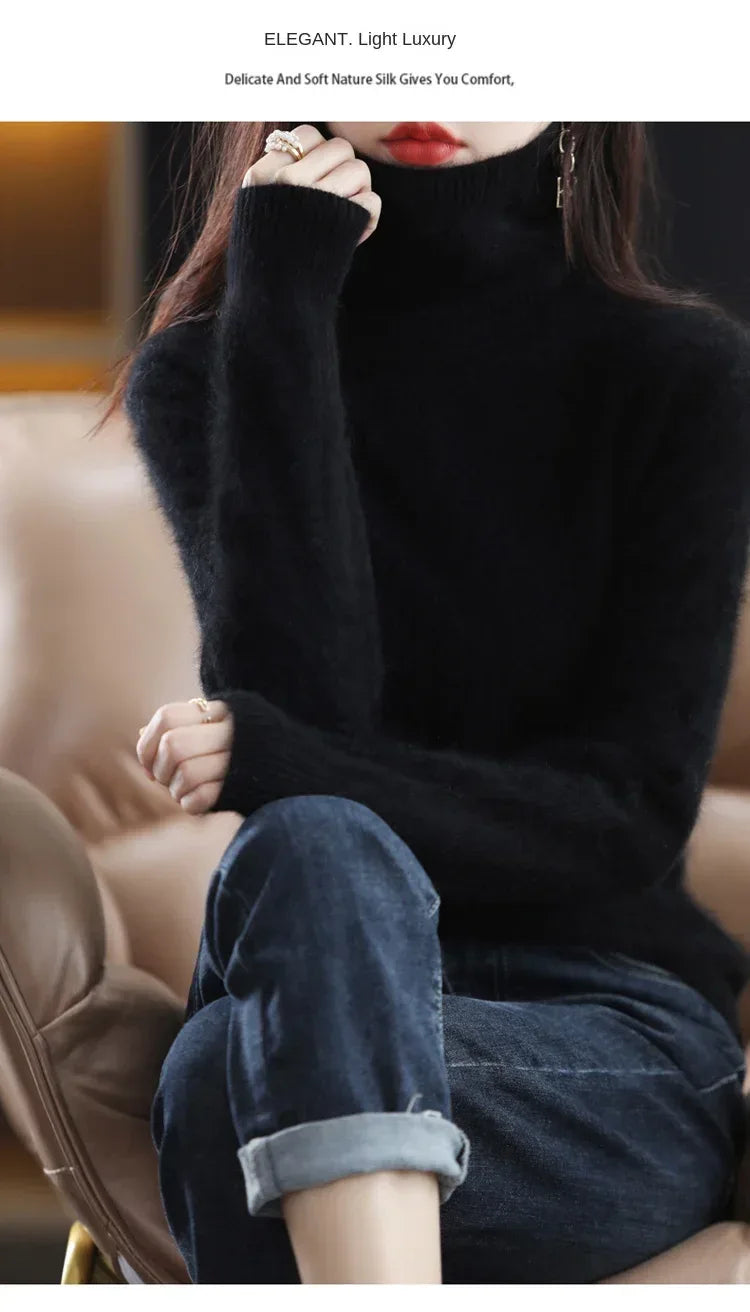New Women's Clothing For Autumn/Winter 2024 100% Mink Plush Turtleneck Pullover Sweater Ladies Cashmere Sweater Dbr-018