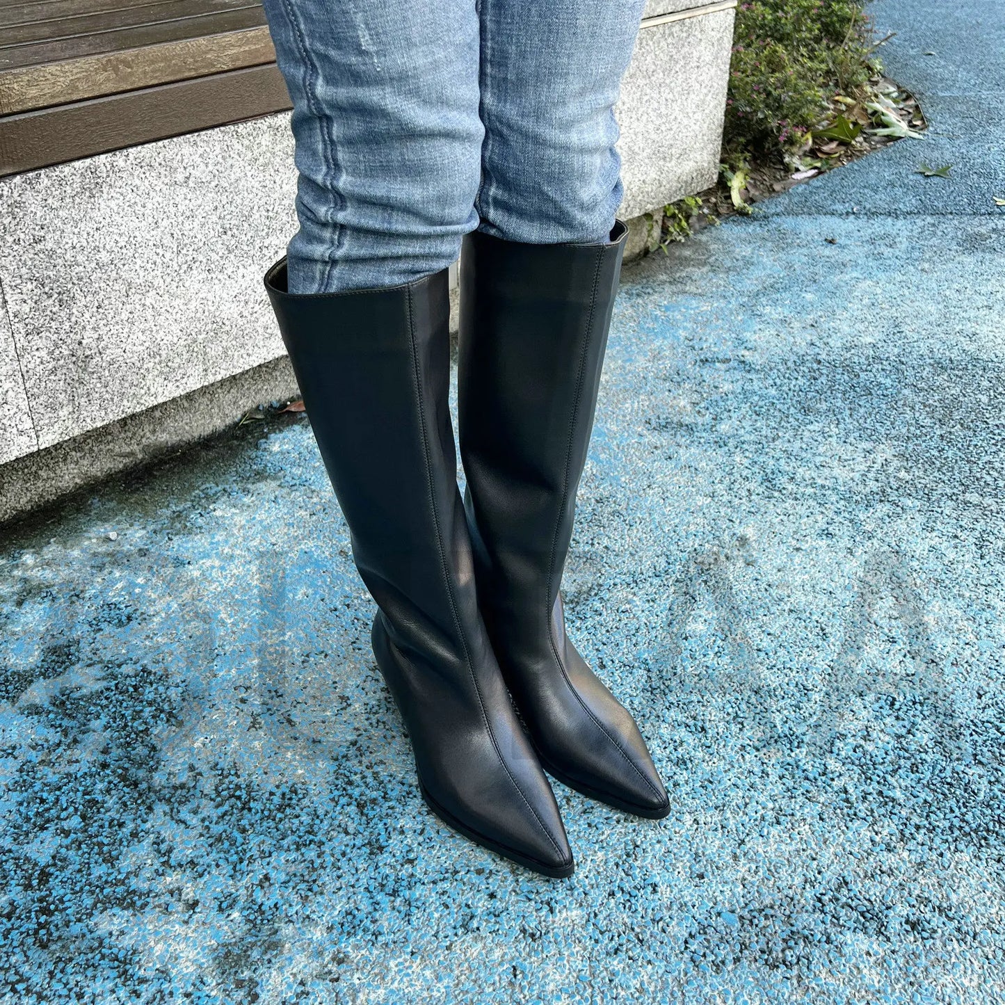 QUTAA Fashion Winter Women Knee High Boots Cow Suede Autumn Shoes Pointed Toe Buckles Chunky High Heels Motorcycle Boots 34-43