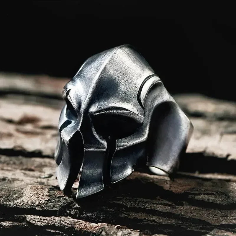 Original Silver Spartan helmet without inlay exaggerated domineering retro mens rings New in opening adjustable ring Jewelry