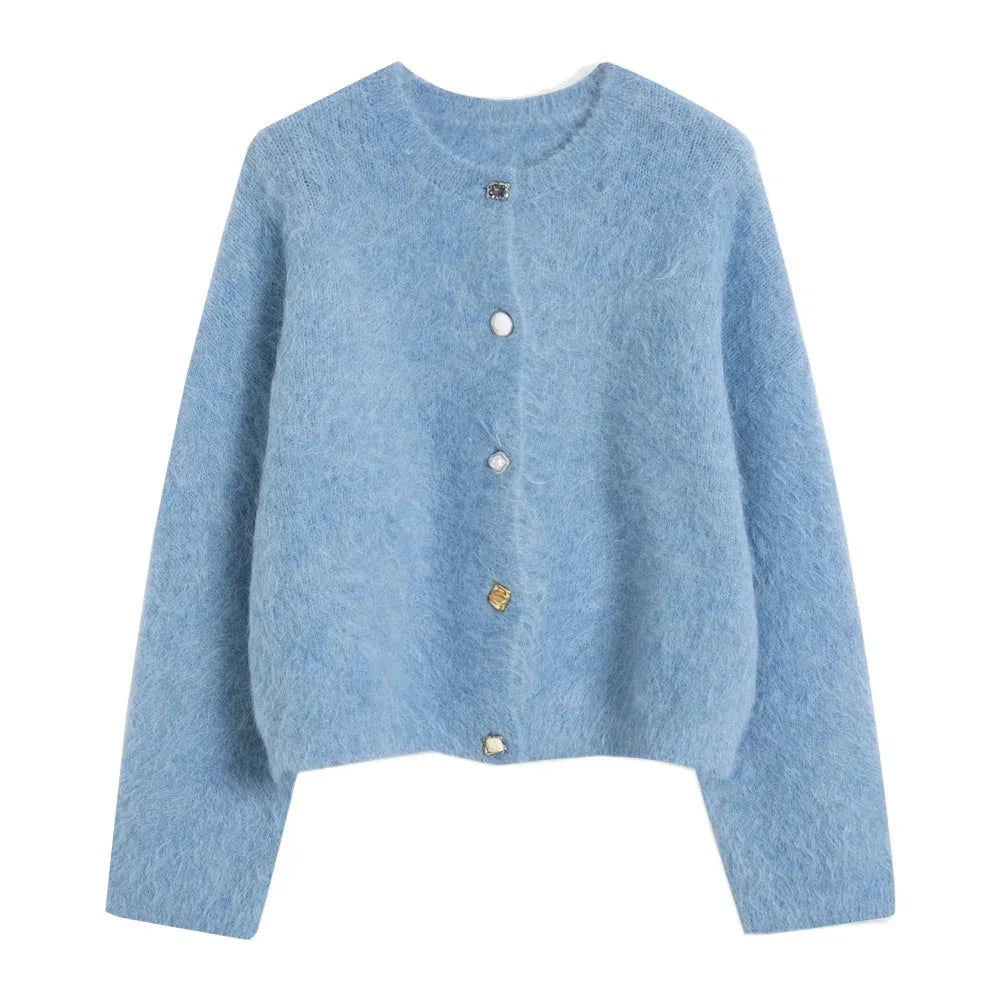 SuyaDream, Women Cardigans, 78%Alpaca, O Neck, Single breasted Solid Sweaters, 2025 Fall Winter Warm Jackets, White, Grey, Pink
