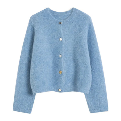 SuyaDream, Women Cardigans, 78%Alpaca, O Neck, Single breasted Solid Sweaters, 2025 Fall Winter Warm Jackets, White, Grey, Pink