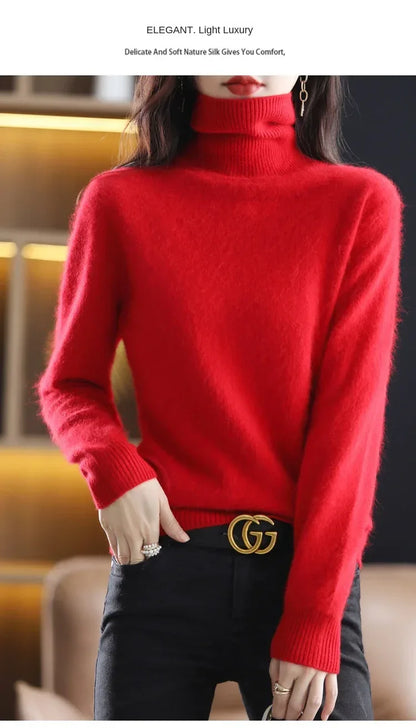 New Women's Clothing For Autumn/Winter 2024 100% Mink Plush Turtleneck Pullover Sweater Ladies Cashmere Sweater Dbr-018