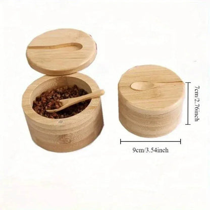 Salt Seasoning Jars Pepper Jar Bamboo Condiment Box Bowl Storage Pot Set Wood Sugar Container Holder Lid Function Multi Bowls - Montero Milan