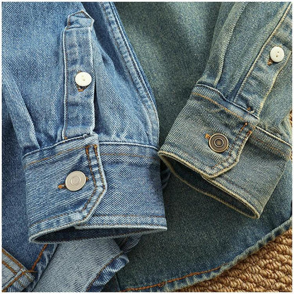American Casual Men's Long Sve Denim irt Pure Cotton Heavyweight Waed Vintage Workwear Layering irt Jaet