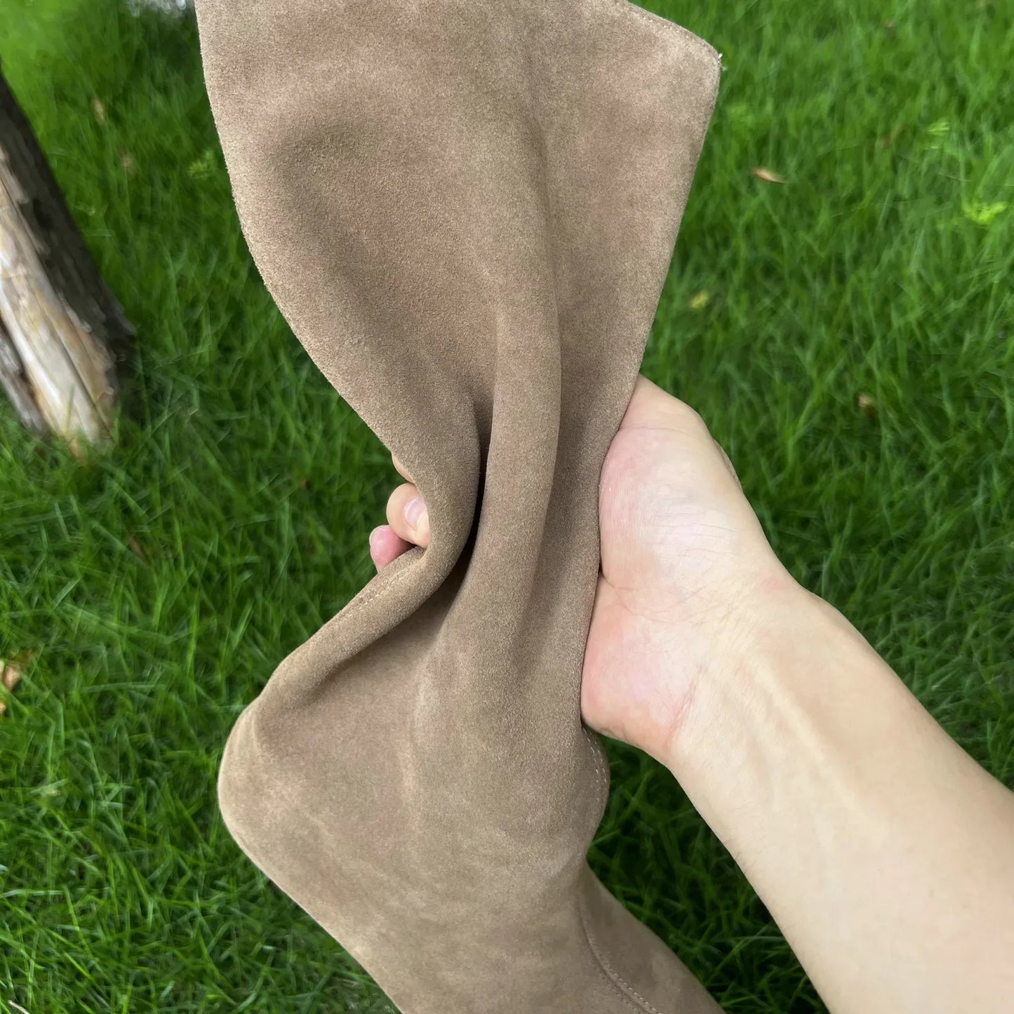 QUTAA Fashion Winter Women Knee High Boots Cow Suede Autumn Shoes Pointed Toe Buckles Chunky High Heels Motorcycle Boots 34-43