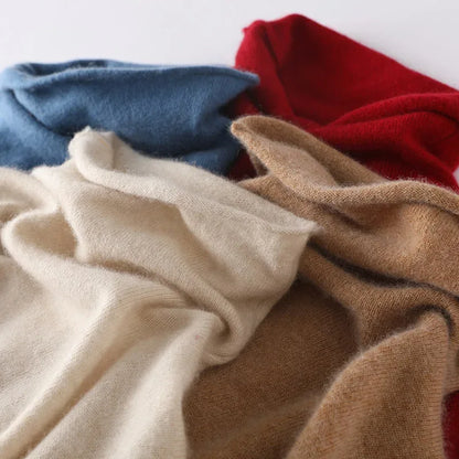 100%Merino Pure Wool Sweater Women's AutumnWinter Long Sleeve High Neck Pullover Warm High Quality Solid Color Basic Knit Jumper