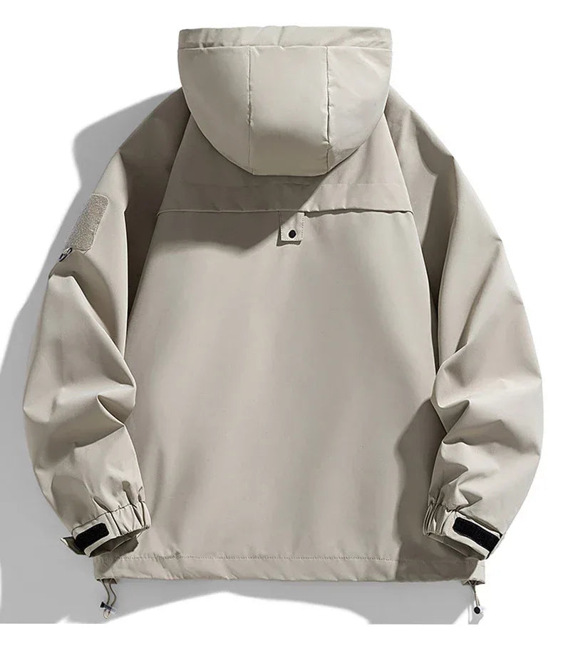 Windbreakers Men Hooded Jacket Zipper Coat Cargo Waterproof Black Bomber Camping Loose Thin Softshell Hooded Hiking Jacket