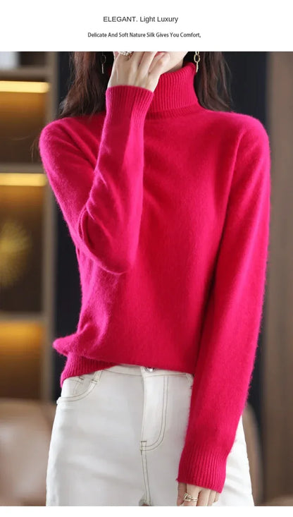 New Women's Clothing For Autumn/Winter 2024 100% Mink Plush Turtleneck Pullover Sweater Ladies Cashmere Sweater Dbr-018