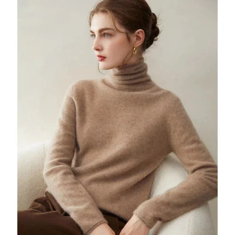100%Merino Pure Wool Sweater Women's AutumnWinter Long Sleeve High Neck Pullover Warm High Quality Solid Color Basic Knit Jumper