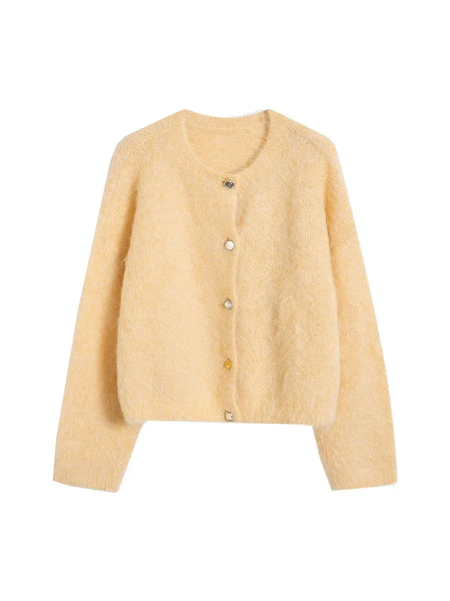 SuyaDream, Women Cardigans, 78%Alpaca, O Neck, Single breasted Solid Sweaters, 2025 Fall Winter Warm Jackets, White, Grey, Pink