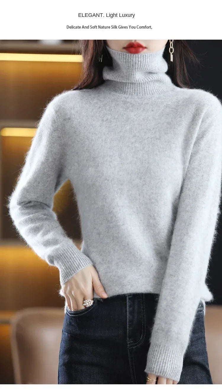 New Women's Clothing For Autumn/Winter 2024 100% Mink Plush Turtleneck Pullover Sweater Ladies Cashmere Sweater Dbr-018