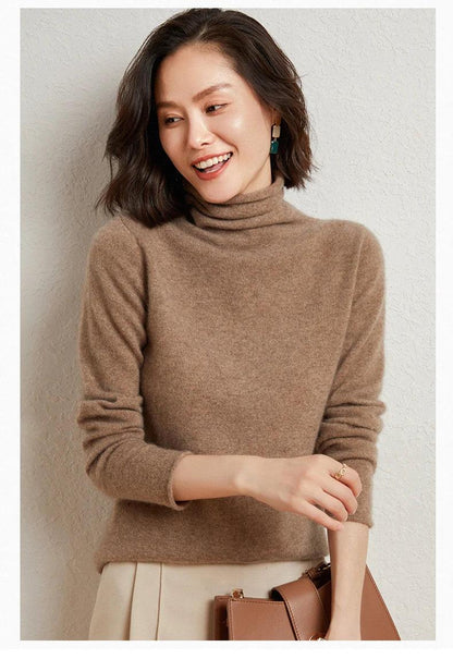 100%Merino Pure Wool Sweater Women's AutumnWinter Long Sleeve High Neck Pullover Warm High Quality Solid Color Basic Knit Jumper
