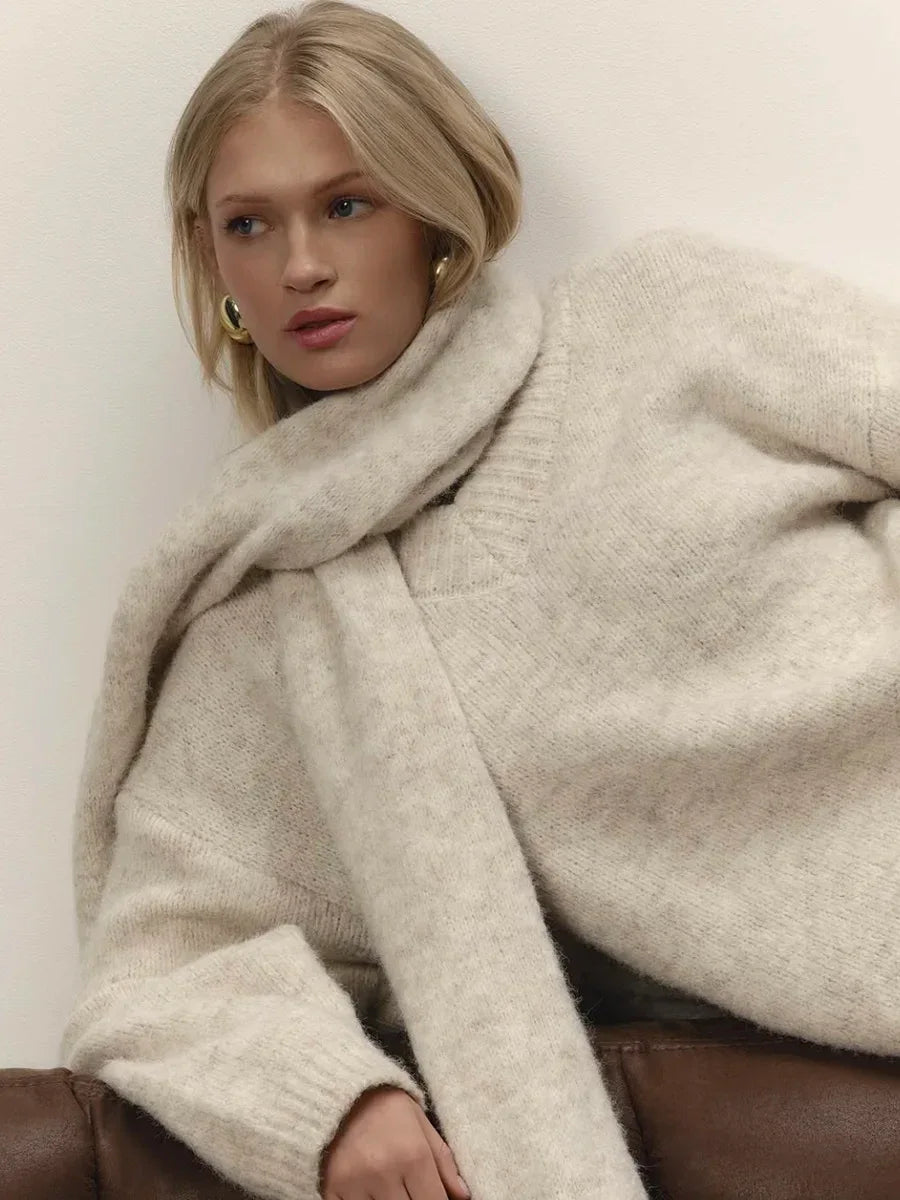 Hirsionsan 2025 New Soft Loose V Or O Neck Knitted Sweaters Women Winter Solid Female Pullovers Warm Basic Knitwear Jumper