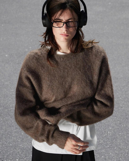 Hirsionsan Basic O Neck Basic Sleeve Sweater Women 2025 Oversized Short Knitted Wool Pullover Female Casual Thick Warm Soft Tops
