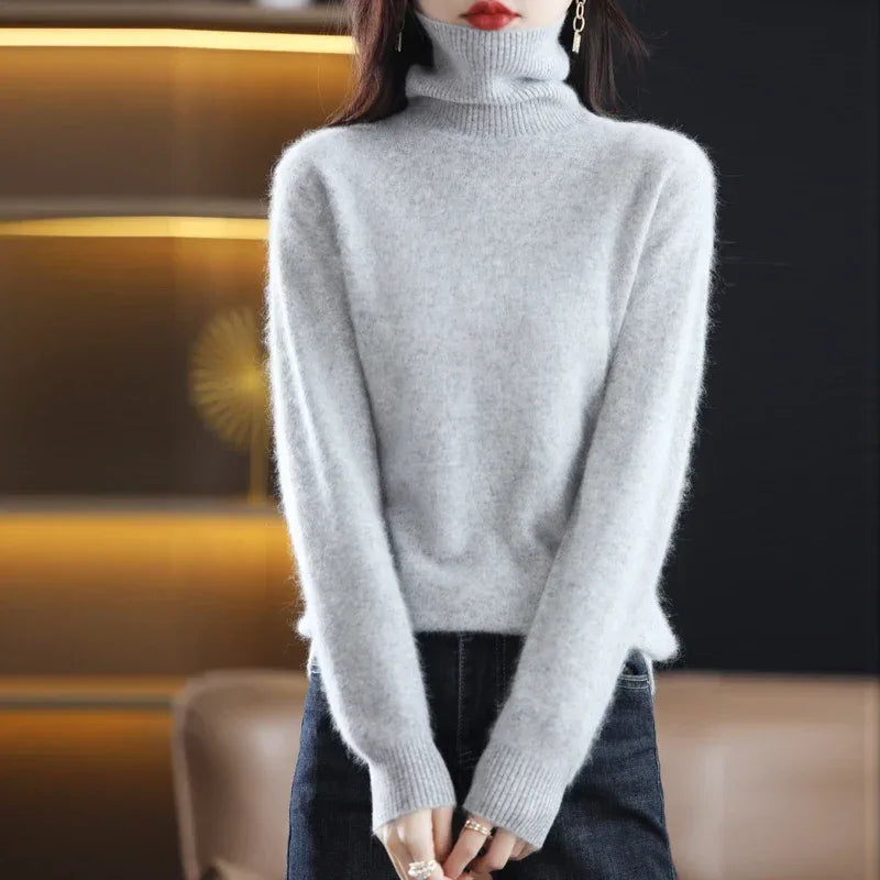 New Women's Clothing For Autumn/Winter 2024 100% Mink Plush Turtleneck Pullover Sweater Ladies Cashmere Sweater Dbr-018
