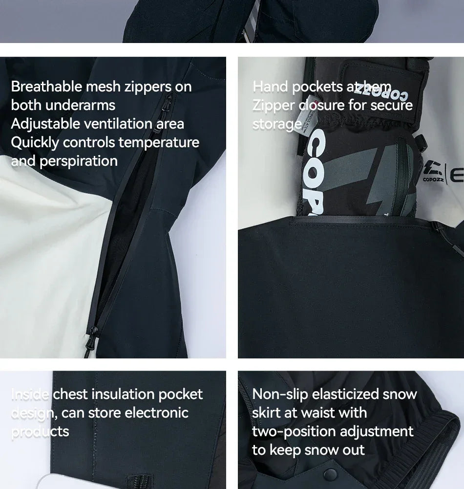 COPOZZ Ski Jacket Women Man Hooded Ski Wear Windproof Winter Overalls Hoodie Waterproof Outdoor Sports Clothing Snowboard