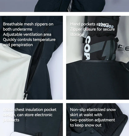 COPOZZ Ski Jacket Women Man Hooded Ski Wear Windproof Winter Overalls Hoodie Waterproof Outdoor Sports Clothing Snowboard