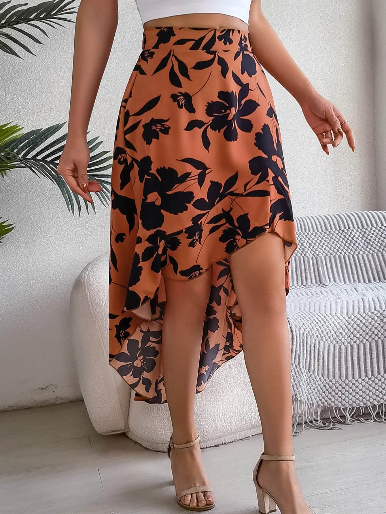 Floral High-Low Midi Skirt - Montero Milan