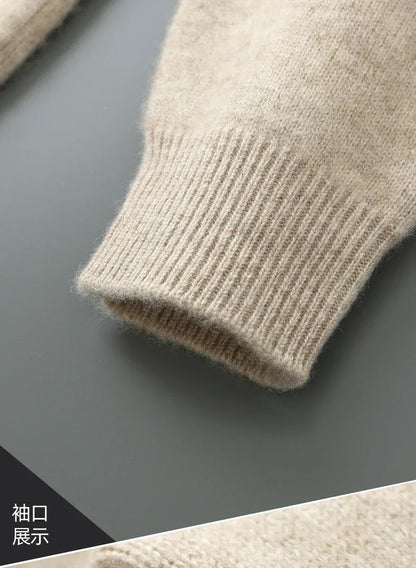 100% Merino Wool Men's Warm Sweater Mock Collar Thickened Zippered Cardigan Autumn Winter New Cashmere Knitted Long Sleeve Tops