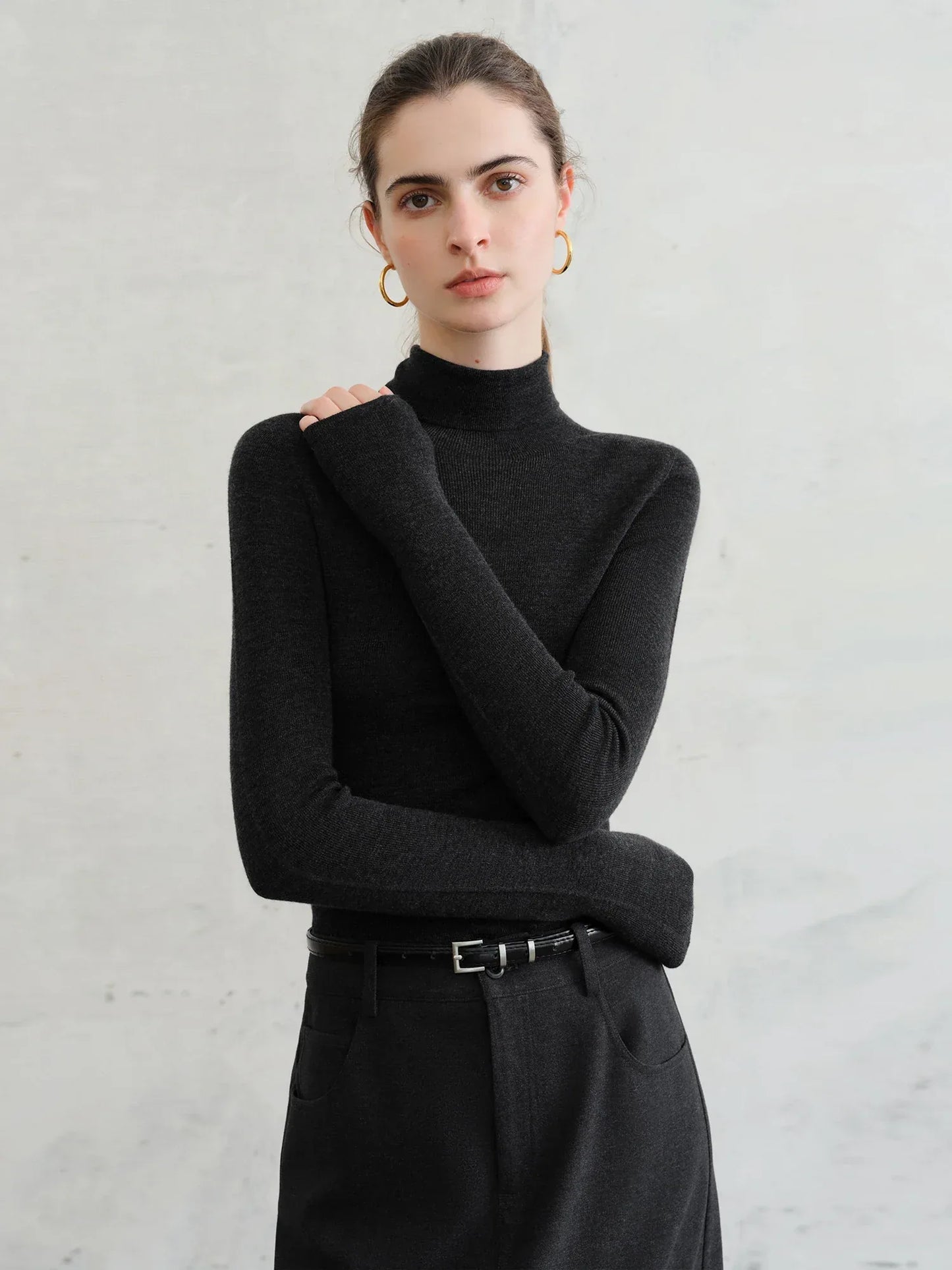 FSLE【Premium Series】German Biella Wool Autumn Super Fine Washable Seamless One-Piece Mock Neck Thermal Base Layer Shirt Women
