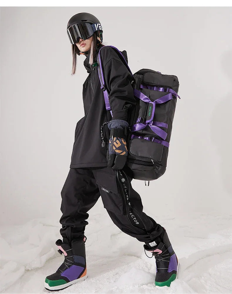 Men Women Solid Color Ski Jacket Ski Pants Warm Windproof Winter Overalls Hoodie Waterproof Outdoor Sports Clothing Snowboard