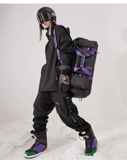 Men Women Solid Color Ski Jacket Ski Pants Warm Windproof Winter Overalls Hoodie Waterproof Outdoor Sports Clothing Snowboard