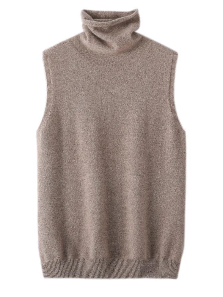 Women 100% Merino Wool Sleeveless Pullovers Turtleneck Sweater Waistcoat Wool Knitwear Spring Autumn Winter Fashion Vest Tops