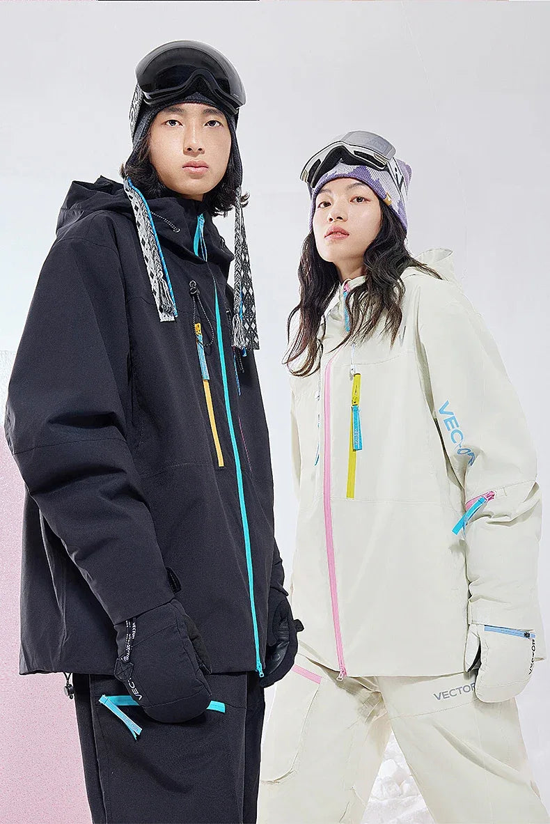 VECTOR Men and Women Cotton Contrast Skiing Top Waterproof and Durable Warm Snowboard Ski Double Board Single Board Outdoors