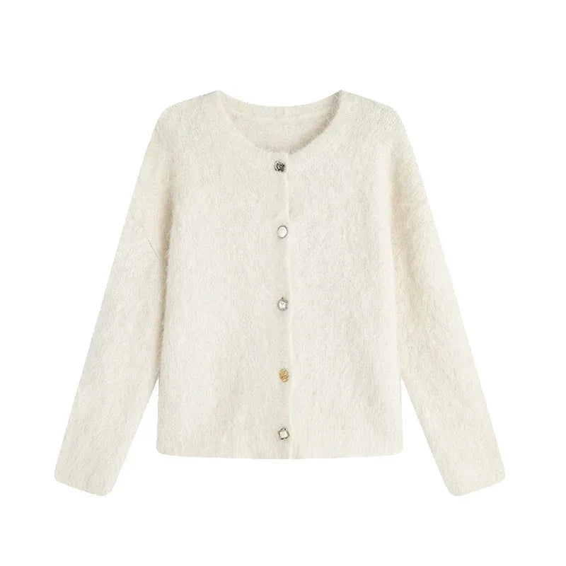 SuyaDream, Women Cardigans, 78%Alpaca, O Neck, Single breasted Solid Sweaters, 2025 Fall Winter Warm Jackets, White, Grey, Pink