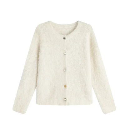 SuyaDream, Women Cardigans, 78%Alpaca, O Neck, Single breasted Solid Sweaters, 2025 Fall Winter Warm Jackets, White, Grey, Pink