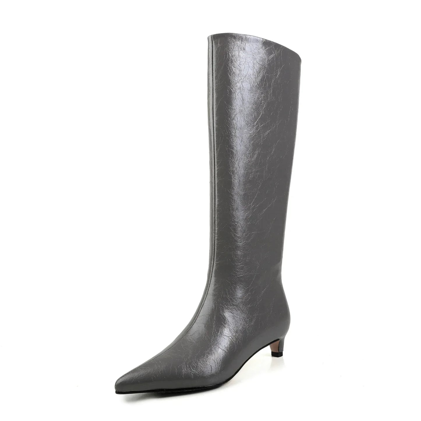 QUTAA News Fashion Winter Women Knee High Boots Pointed Toe Woman Shoes Low Kitten Heels Cow Leather Long Boots Dress Size 34-43