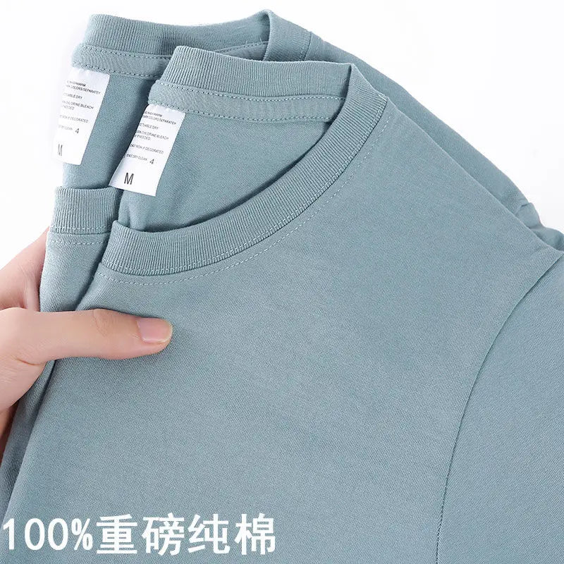 100% Cotton T-shirt Men Women Solid Color O Neck Short-sleeved Tops Summer Korean Loose Half-sleeve T Shirt Unisex M-4XL