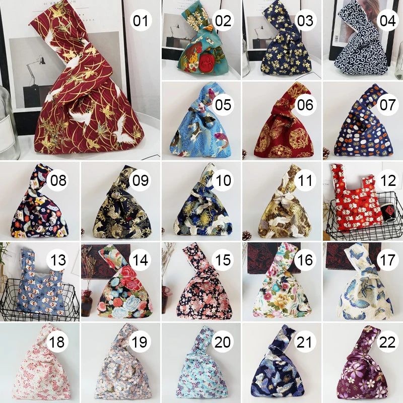 Japanese Style Knot Wrist Bag Canvas Mobile Phone Bag Literary Art Retro Coin Purse Shopper Handbags Phone Keys Bags