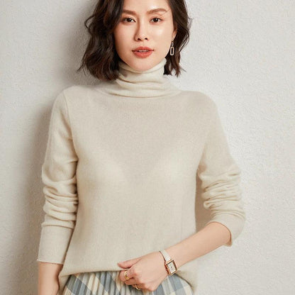 100%Merino Pure Wool Sweater Women's AutumnWinter Long Sleeve High Neck Pullover Warm High Quality Solid Color Basic Knit Jumper