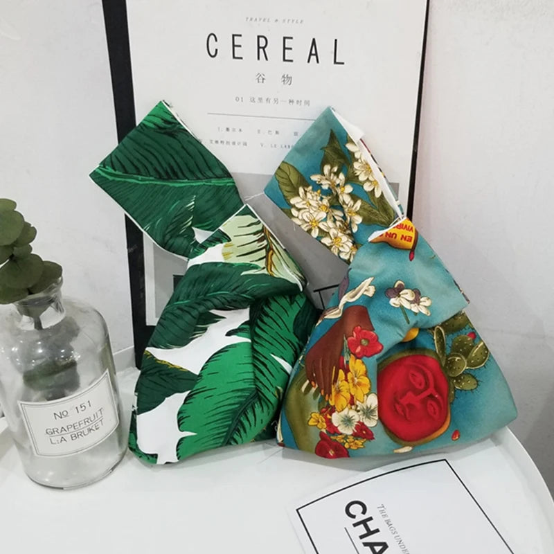 Japanese Style Knot Wrist Bag Canvas Mobile Phone Bag Literary Art Retro Coin Purse Shopper Handbags Phone Keys Bags