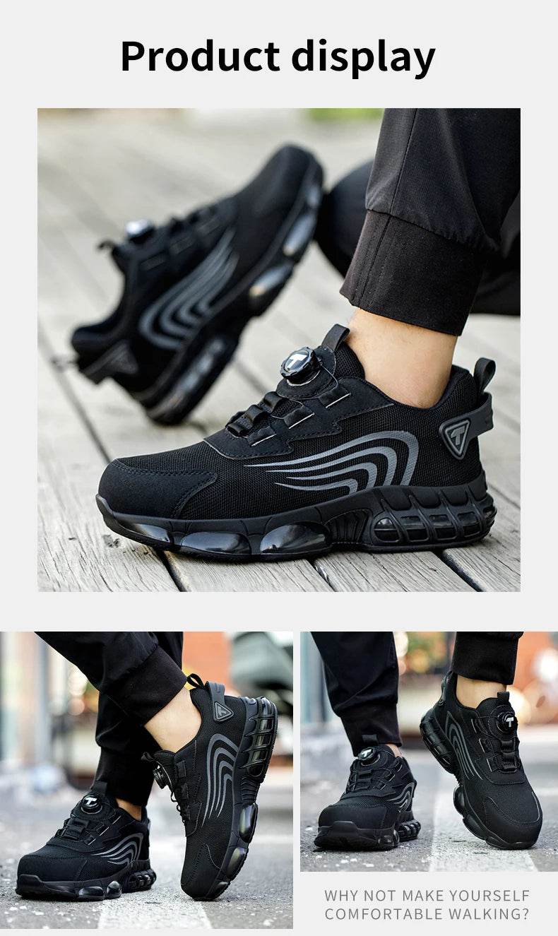 Rotary button new safety shoes for men, anti-impact and anti-piercing work shoes, fashionable men's sports shoes, and safety pro - Montero Milan