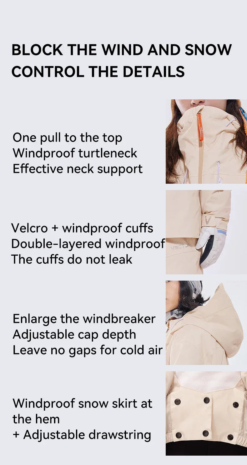 VECTOR Men and Women Cotton Contrast Skiing Top Waterproof and Durable Warm Snowboard Ski Double Board Single Board Outdoors