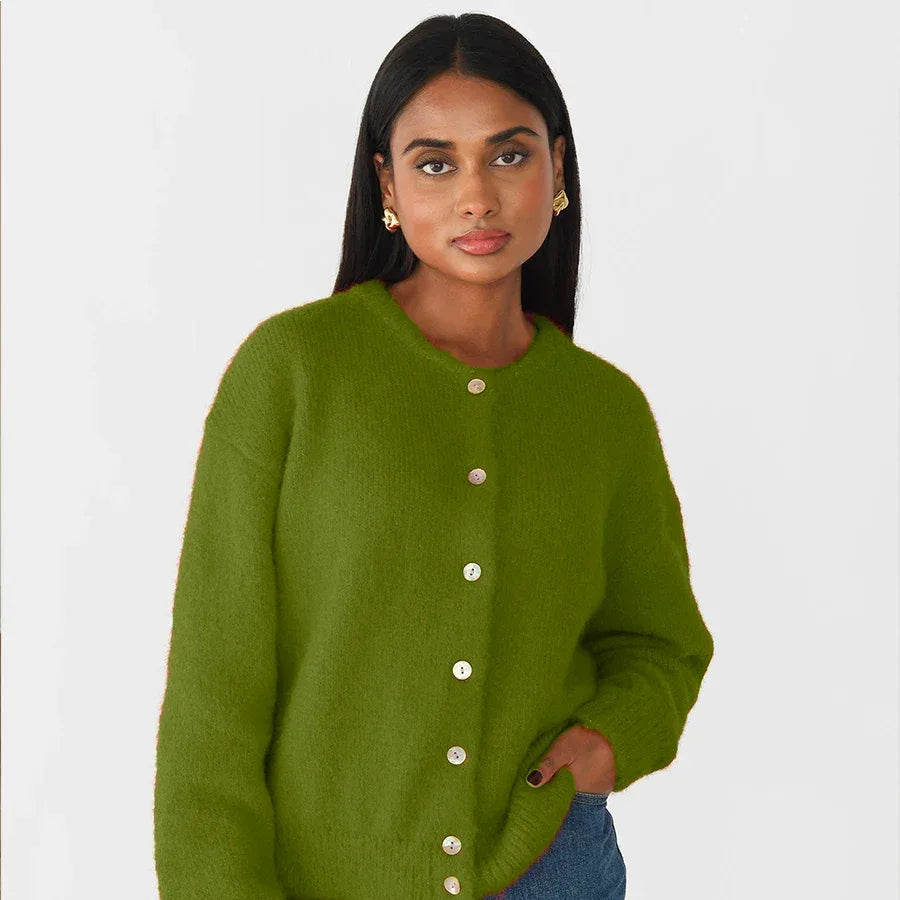 Hirsionsan Elegant Long Sleeve Sweater Women 2024 New Single-Breasted Female Casual Cardigan Soft Cashmere Knitted Outwear