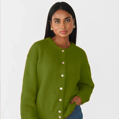 Hirsionsan Elegant Long Sleeve Sweater Women 2024 New Single-Breasted Female Casual Cardigan Soft Cashmere Knitted Outwear