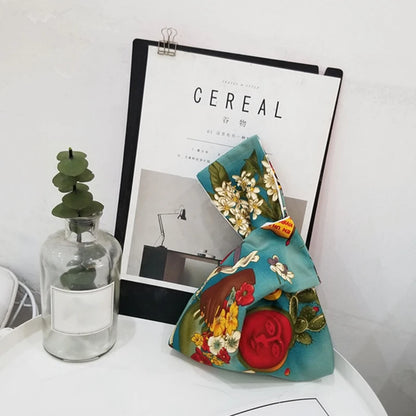 Japanese Style Knot Wrist Bag Canvas Mobile Phone Bag Literary Art Retro Coin Purse Shopper Handbags Phone Keys Bags