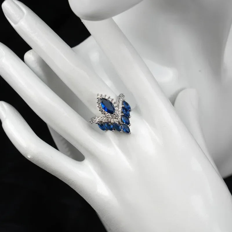 Premium and exquisite crown shaped design water droplet sapphire rings for women luxurious wedding silver 925 blue ring jewelry