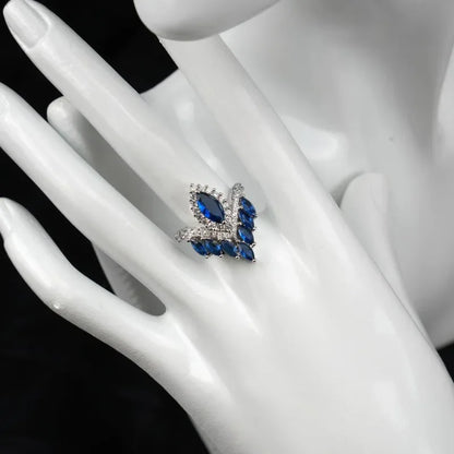Premium and exquisite crown shaped design water droplet sapphire rings for women luxurious wedding silver 925 blue ring jewelry