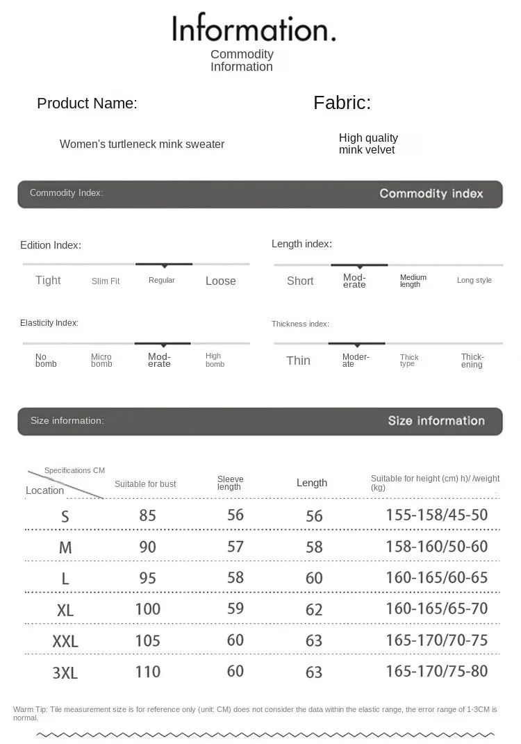 New Women's Clothing For Autumn/Winter 2024 100% Mink Plush Turtleneck Pullover Sweater Ladies Cashmere Sweater Dbr-018